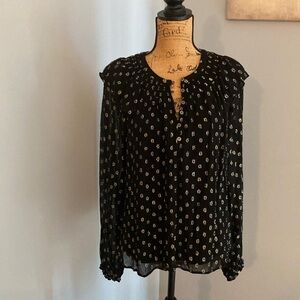 LOFT Black Blouse with Silver Sparkle Pattern Women Size Medium
